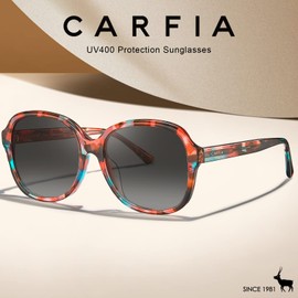 Carfia Large Curved Acetate Polarized Sunglasses for Women UV Protection, Retro Fashion Ladies Shades Driving Safety Eyewear