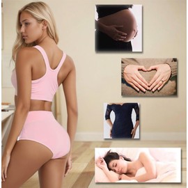 ENALIHI Women's Cotton Underwear High Waisted Ladies Postpartum Panties Full Coverage (US, Alpha, 3X-Large, Regular, Regular, Color Set 4 Pack)