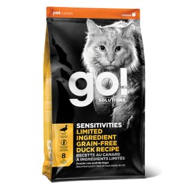Go! Solutions Sensitivities Limited Ingredient Duck Grain-Free Dry Cat Food, Chicken-Free Kibble Made by Experts for Sensitive Stomachs & Food Allergies, for Kittens, Adults, & Seniors, 8 lb Bag