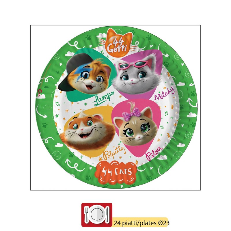 Ciao Y4961 44 Cats Party Tableware Set, Single, Multicoloured, 24