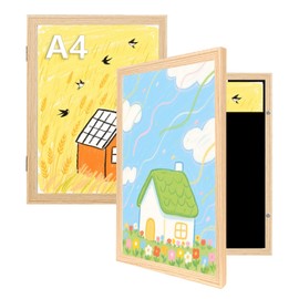 kennethan Kids Art Frames, Front Opening Picture Frames with Changeable Display, Holds 50 Artworks, for 3D Picture, Crafts, Children Drawing, Hanging Art, Portfolio (Oak, A4-2 Pack)