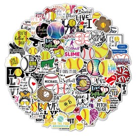 Softball Stickers 100 Pack, Waterproof Skateboard Vinyl Decal, Baseball Player Sports Stickers, Bulk Ball Stickers for Water Bottle Helmet Luggage Laptop Car Scrapbook, Gifts for Boys Girls