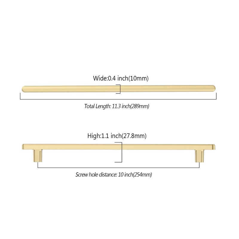 KNOKLOCK 10 Pack 10 Inch(254mm) Kitchen Cabinet Handles Brushed Gold