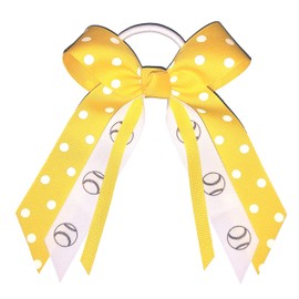 Softball Polka Dot Small Bow, white pony band, Made in USA, many colors (Yellow)
