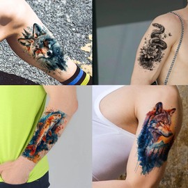 FoxWolf5 Temporary Fox Tattoo Fake Wolf Tattoo Animal Tattoos 5 Sheets