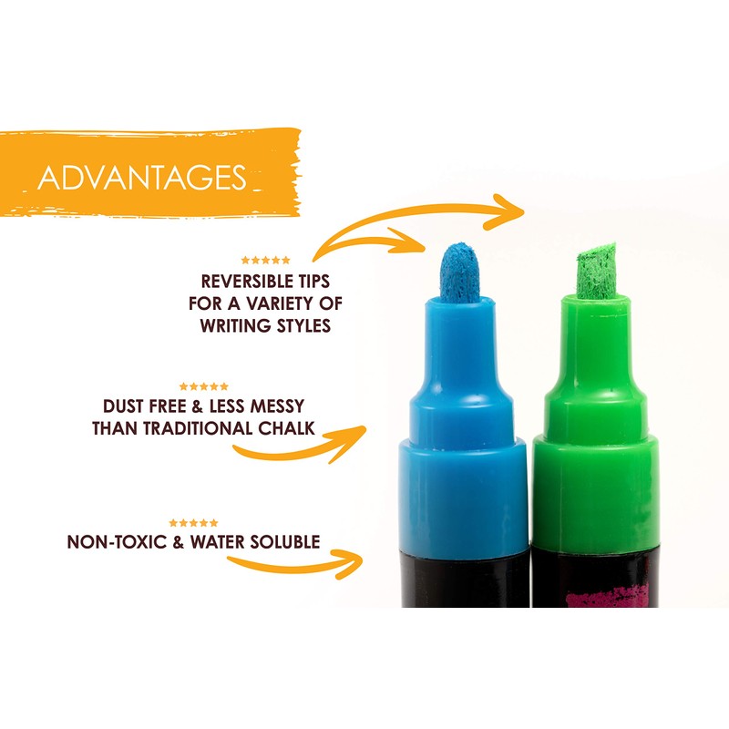 Bandle B. Chalk Markers - 4 White, Erasable, Non-Toxic, Water-Based,