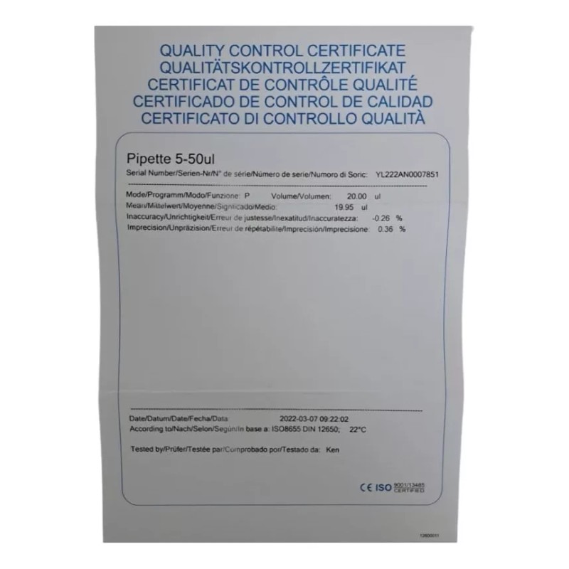 jf LAREN Micropipeta Volumen Variable 5-50µl Jf Laren