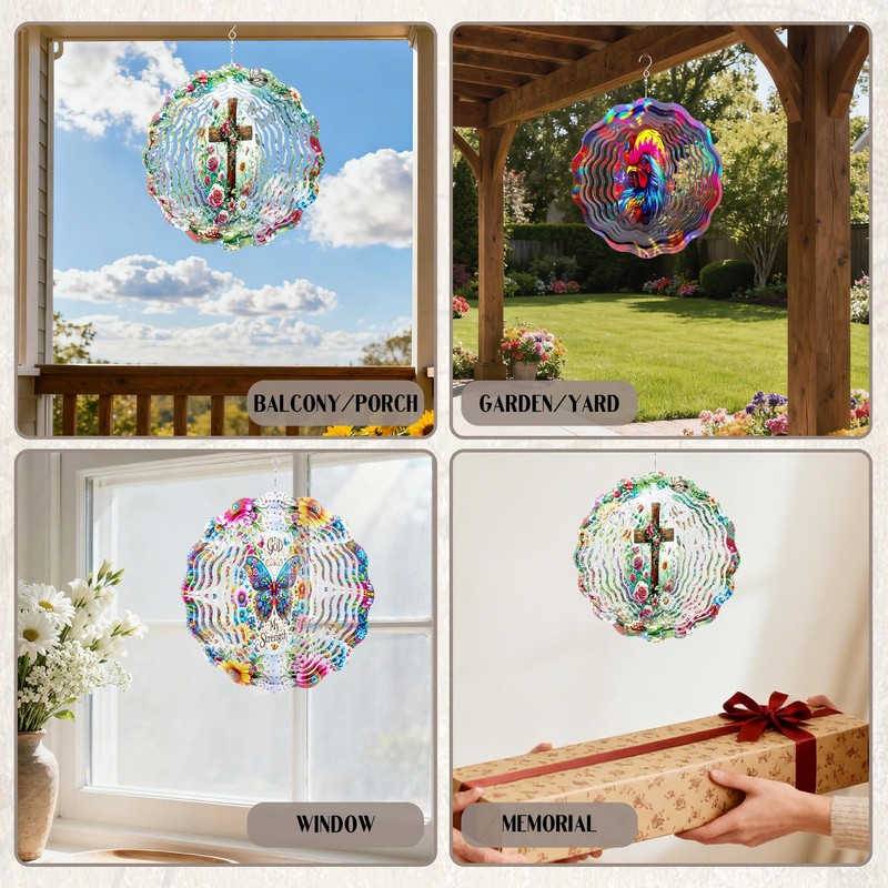 Hanging Wind Spinners Outdoor - Metal Cross Decor 3D Wind