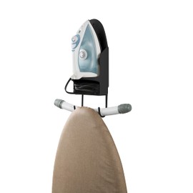 Laundry 360 Wall Mount Iron and Ironing Board Organizer | Fits Most Irons | Holds T-Shaped Ironing Boards | Laundry Room Storage | Black