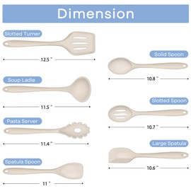TeamFar Silicone Cooking Utensils, 7 PCS Heat Proof Kitchen Utensils Set, Kitchen Tools Spatula Turner Ladle Spoon Pasta Fork for Nonstick Cookware, Non-Toxic & Dishwasher Safe, Khaki