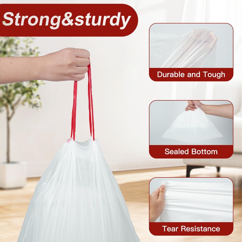 O2frepak 13 Gallon Size Large Kitchen Drawstring Trash Bags,Heavy Duty,Tasteless,Strong