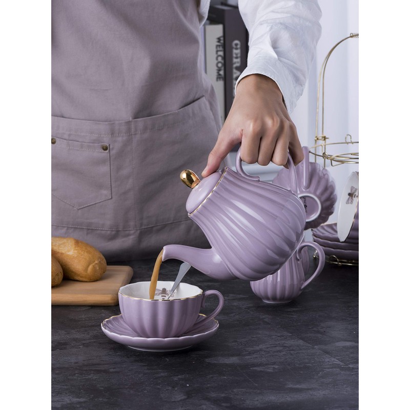 Jusalpha Serve for 6- Fine China Pink Coffee Cup/Teacup Set,