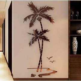umely Wall Stickers Summer Palm Tree Tropical Stickers 3D Renewal Beach Wallpaper DIY Green Brown (Right 35.4 x 15.7 inches (90 x 40 cm)