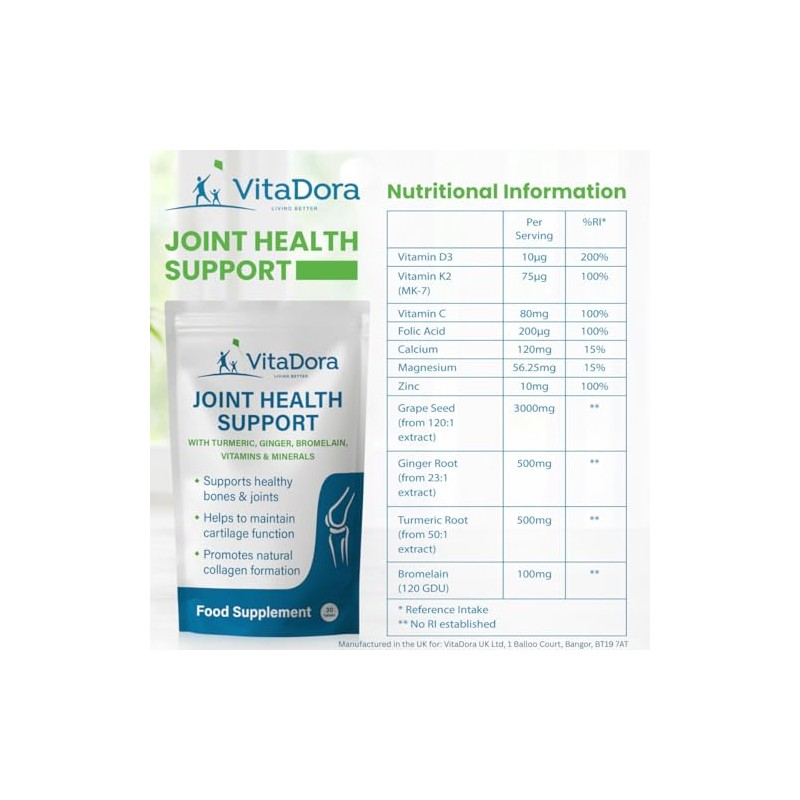Joint Health Support Supplements with Turmeric, Ginger, Bromelain + Vitamins