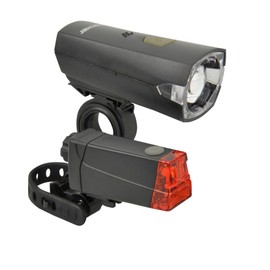 Fischer Set di luci per Bicicletta 12 Lux, Set di luci a Batteria, Luce Anteriore e Posteriore, Protezione dagli Spruzzi d'Acqua Secondo IP44, Approvato dalla StVZO, Nero