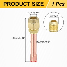 sourcing map 2Pcs Brass Pipe Fittings, 1/2" SAE Male Thread x 1/2" OD Flare Adapter with Copper Tube for Air Lines Air Conditioner Refrigeration HVAC Systems Repair