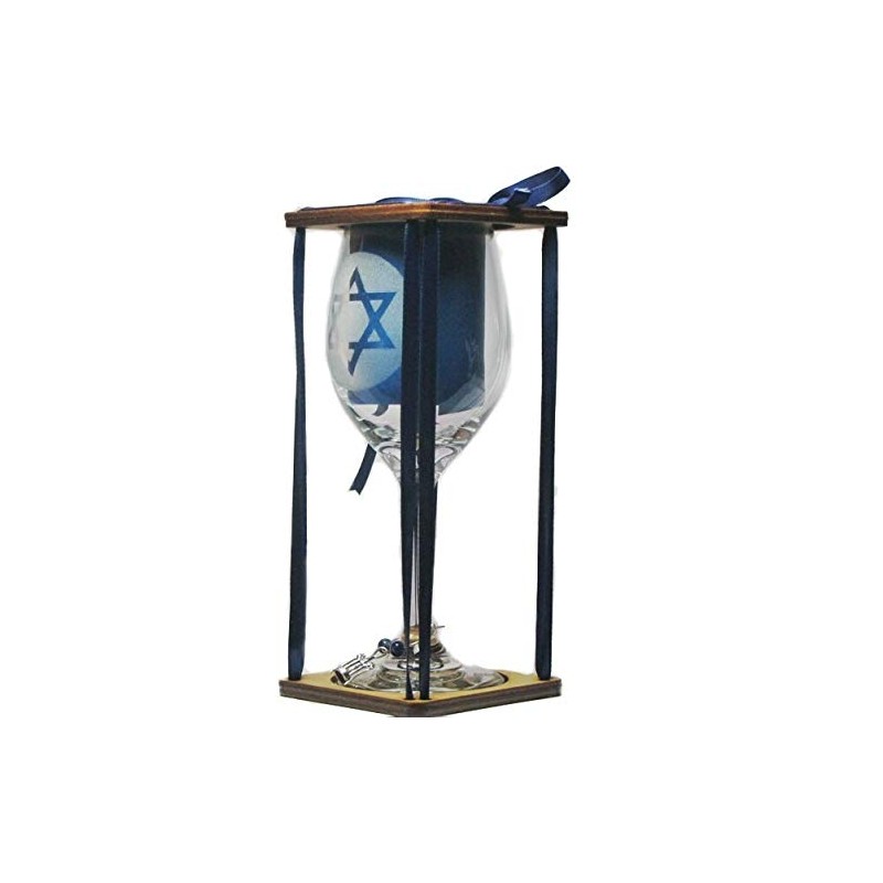 Orange Kat Star of David Stemmed Wine Glass with Charm