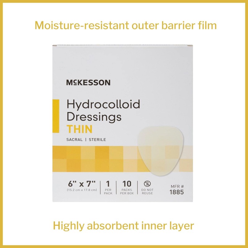 McKesson Hydrocolloid Dressing, Sterile, Sacral, Thin, 6 in x 7