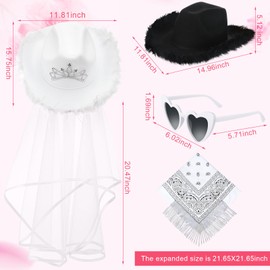 6 Sets Cowgirl Bachelorette Party Decorations Bulk Bride Cowboy Hat Rhinestone Bandana Heart Glasses for Last Disco (Stylish Style,White, Black)