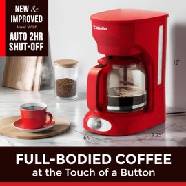 MÜELLERHOME 12-Cup Red Coffee Maker - Perfect for Home or Office, Borosilicate Carafe, Auto-Off, Reusable Filter, Anti-Drip, Keep-Warm Function, Clear Water Level Window, Red Kitchen Accessories