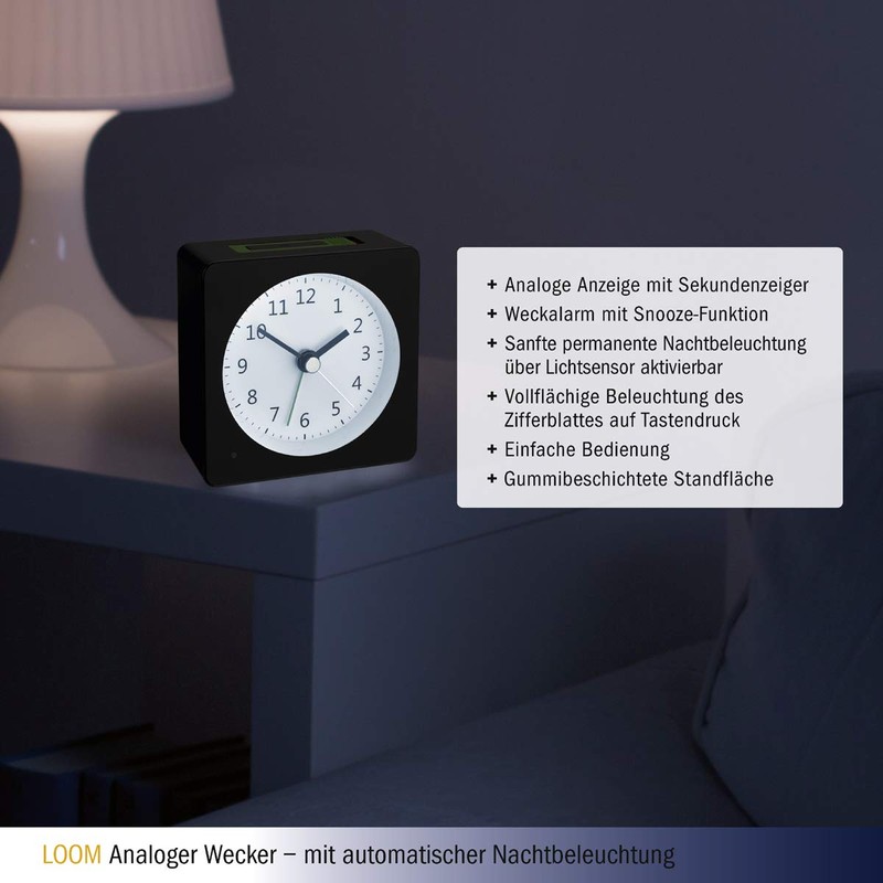 TFA Dostmann LOOM 60.1031.01 Analogue Alarm Clock Automatic Lighting with