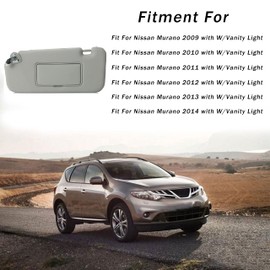 MYFANDOOR Left Driver Side Sun Visor Fit for Nissan Murano 2009-2014 with W/Vanity Light Replaces# 96401-1AA1B （Gray）
