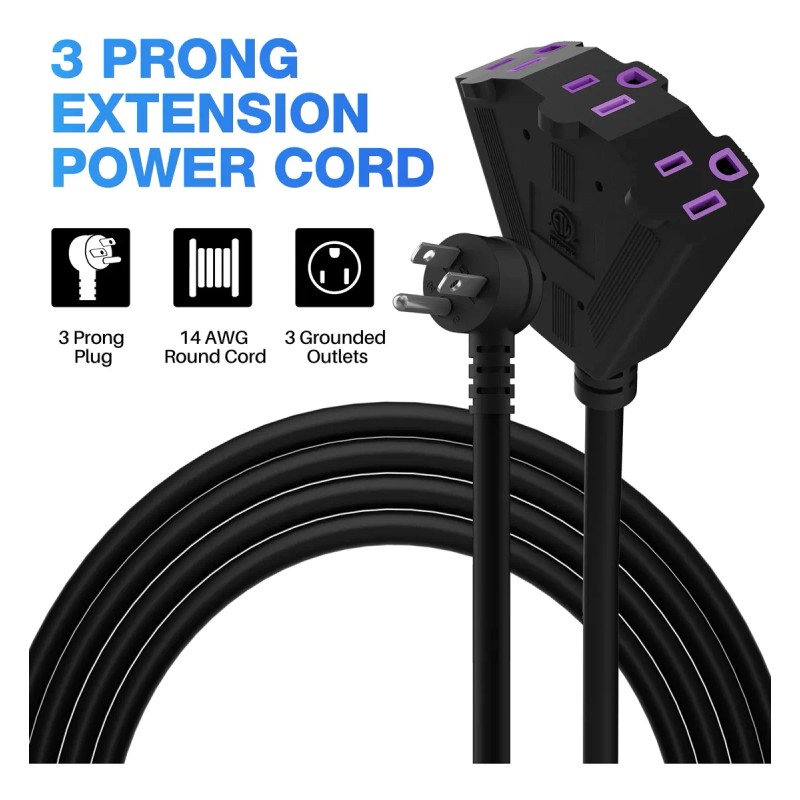 Cable De Extensión Kxable 20ft 3 Salidas 12awg Negro