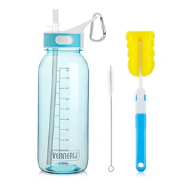 VENNERLI Sports Water Bottle with Straw 1Litre Leakproof Durable Tritan BPA Free Gym Flip Sipper Bottle Dustproof with Marking Dustproof Leakproof (1L Blue)