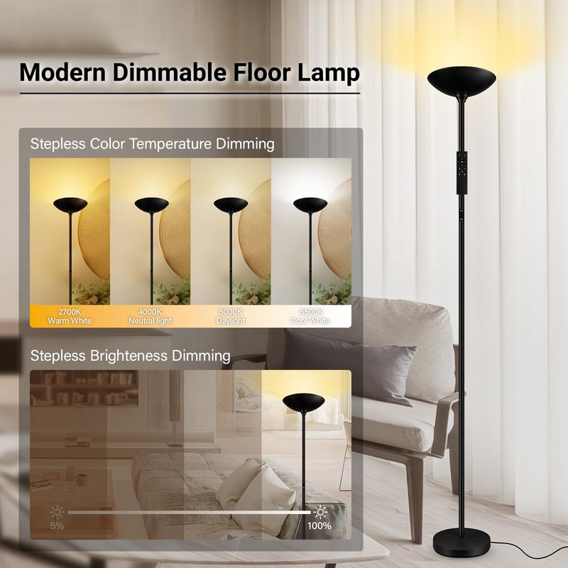 BoostArea Dimmable Floor Lamp,30W 3000LM Super Bright LED Torchiere Standing