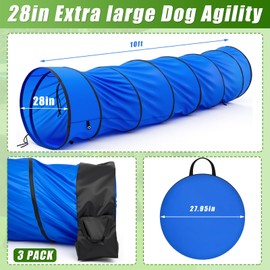 28in Extra Large Dog Agility Tunnel with Sandbags 10 Foot Dogs Agility Training Equipment Tunnel with 3 Pack Sandbags, Carry Bag and 4 Ground Spikes for All Medium and Large Dogs Outdoor Sports