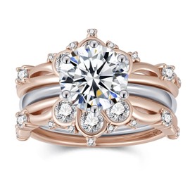 JewelryPalace Class Princess Crown 3ct Cubic Zirconia Solitaire Engagement Ring For Her, 925 Sterling Silver 14K Rose Gold Promise Ring For Women, Infinity Knot Wedding Band Enhancer Ring Bridal Set N