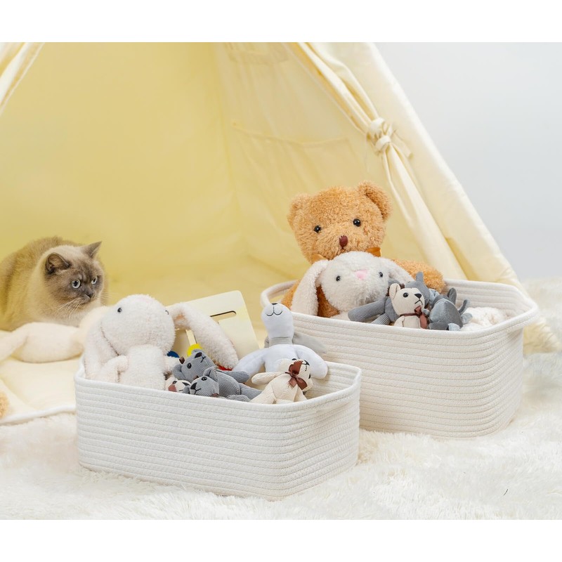 CubesLand Cute and Durable Small Cotton Rope Basket for Organizing,