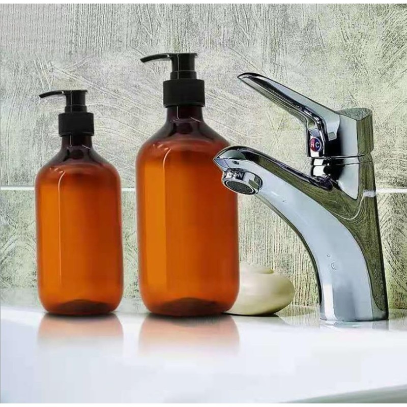 Empty Amber Plastic Pump Bottle Dispenser Leak Proof Shampoo Body