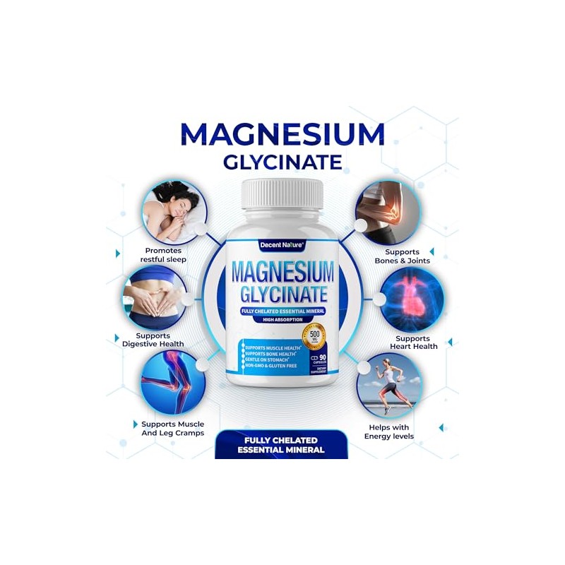 DECENT NATURE- “Glicinato de Magnesio 525mg Suplemento Elemental de Magnesio