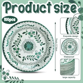 Mimorou 100 Pack Talavera Paper Plates Cantaritos De Barro Mexicanos Paper Plates Green Mexican Disposable Fiesta Tableware Party Supply for Baby Shower, Wedding, Cinco De Mayo Party (7 Inch)