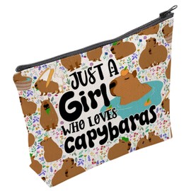 Capybara Makeup Bag, Double Sided Waterproof Cute Animal Cosmetic Bag with Zip for Capybara Lovers, Portable Tote Stuff for Women, JUST A Girl WHO Loves Capybaras