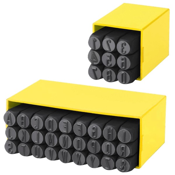 Focmkeas Number and Letter Stamp Set, 25/64"(10mm) Metal Stamping Kit,