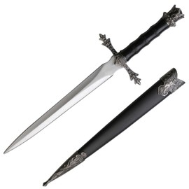 MASTER USA Fantasy Historical Short Sword King Arthur Collectors Knife with Scabbard-Satin Finish Blade,Nylon Fiber Handle,Zinc Alloy Guard,Historical,Collectible,HK-9947 Black 13.5-Inch Overall