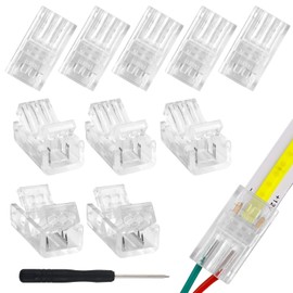 RGBZONE 2-Pin 8mm COB LED Strip to Wire Connector, Solderless Adapter Extension Connection for High Density LED Strip Lights 12V 24V (10 Pcs)