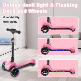 3 Wheel Electric Scooter for Kids Ages 3-8, LCD Display, Colorful Lights, Reliable Thumb Throttle, 3 Adjustable Height, 5Mph Safe Speed and Long Range, Foldable Kids Electric Scooter (Pink)