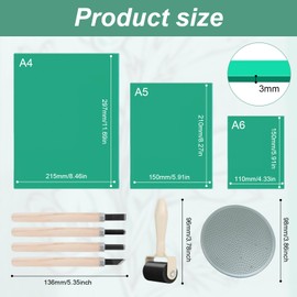 Zyluniy Linoleum Platten 9Stk Linoldruck Set Weichgummi Linoldruck Platte Linolschnitt Werkzeug Stempelgummi A4 A5 A6 Präzises Drucken Linolplatten für Druckgrafiken Kunsthandwerk DIY