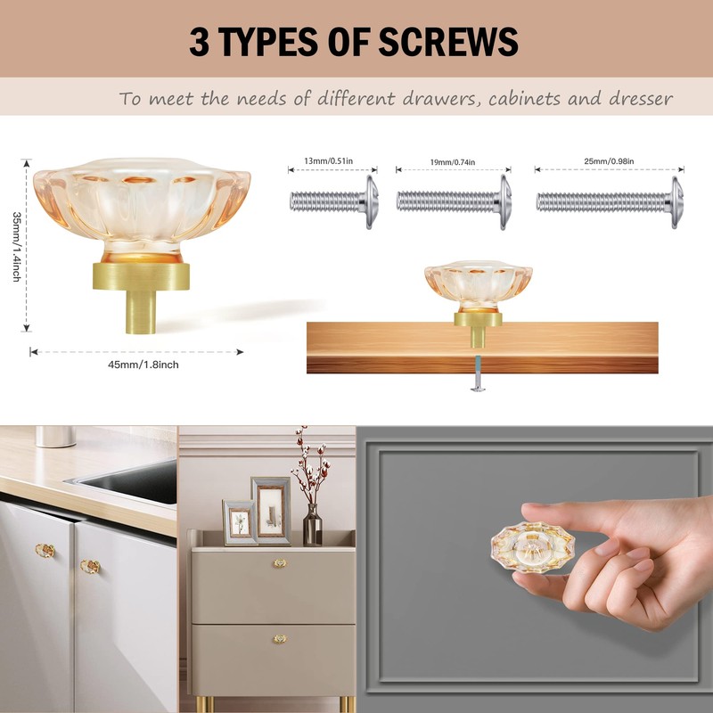 SHINY HANDLES 8 Pack Champagne Crystal Cabinet Knobs and Pulls