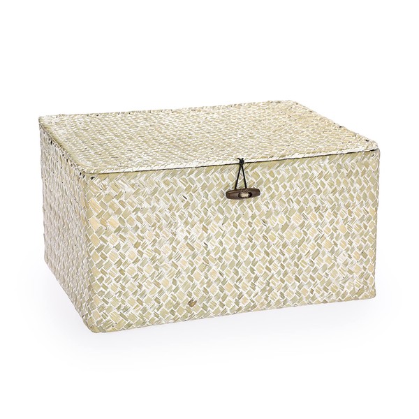 Hipiwe Wicker Shelf Baskets Bin with Lid, Large Natural Seagrass