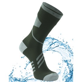 Agdkuvfhd Waterproof Thermal Socks, Mens Womens Breathable Moisture Wicking Neoprene Cushioned Hiking Trekking Climbing Wading Crew Socks 1 Pair, Medium, Army Green & Grey