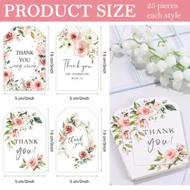 Whaline 100Pcs Thank You Gift Tags with 98.4ft Hemp Rope Ink Floral Style Paper Tags Hanging Labels Name Tags for Baby Shower Birthday Wedding Bridal Shower DIY Gift Party Favor Decor, 4 Designs