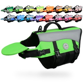 VIVAGLORY Front Float Dog Life Vest, Dog Life Jacket for Swimming & Boating, Swimming Vest with Chin Float & Handle, Ripstop & Buoyancy for Puppy Doggy, XS, Bright Green