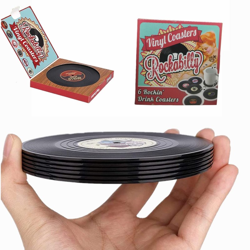 6 Pcs Retro Coasters Vinyl Record Coasters CD Coasters Anti-Heat