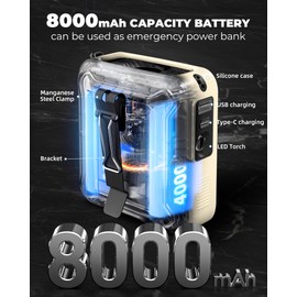 KIDEE Portable Waist Fan Clip on Belt Under Shirt w/LED Display & Flashlight, 8000mAh Battery Powered, Rechargeable 5-Speed 14600RPM Personal Cooling Fan for Construction, Warehouse, Beige