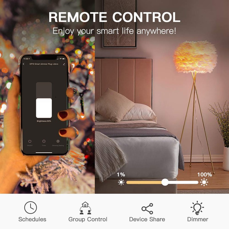 TREATLIFE Smart Dimmer Plug 2 Pack Outdoor Smart Plug Works