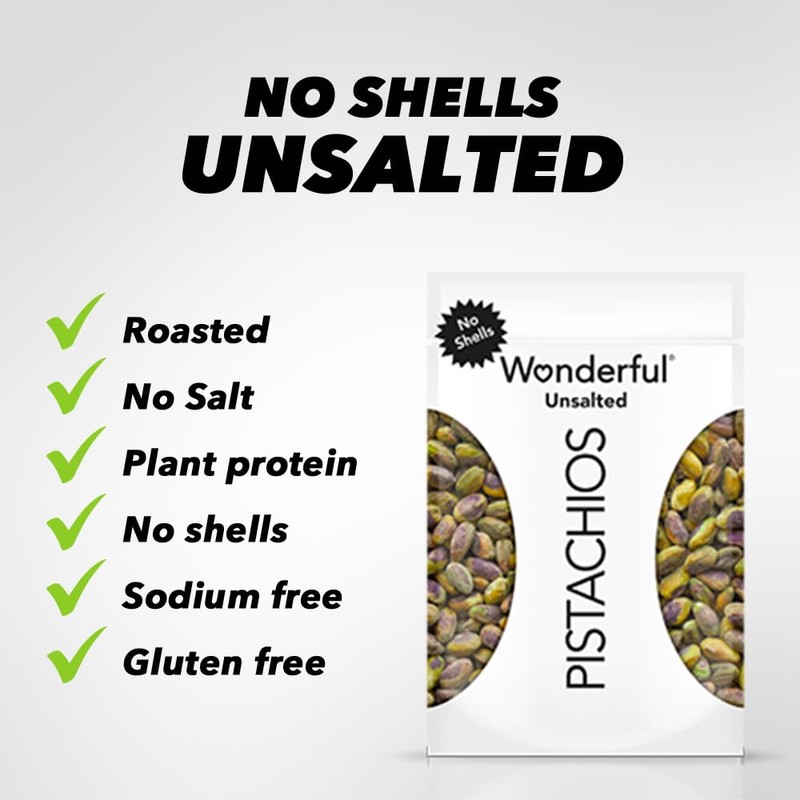 Wonderful Pistachios No Shells, Unsalted Nuts, 6 Ounce Resealable Bag,